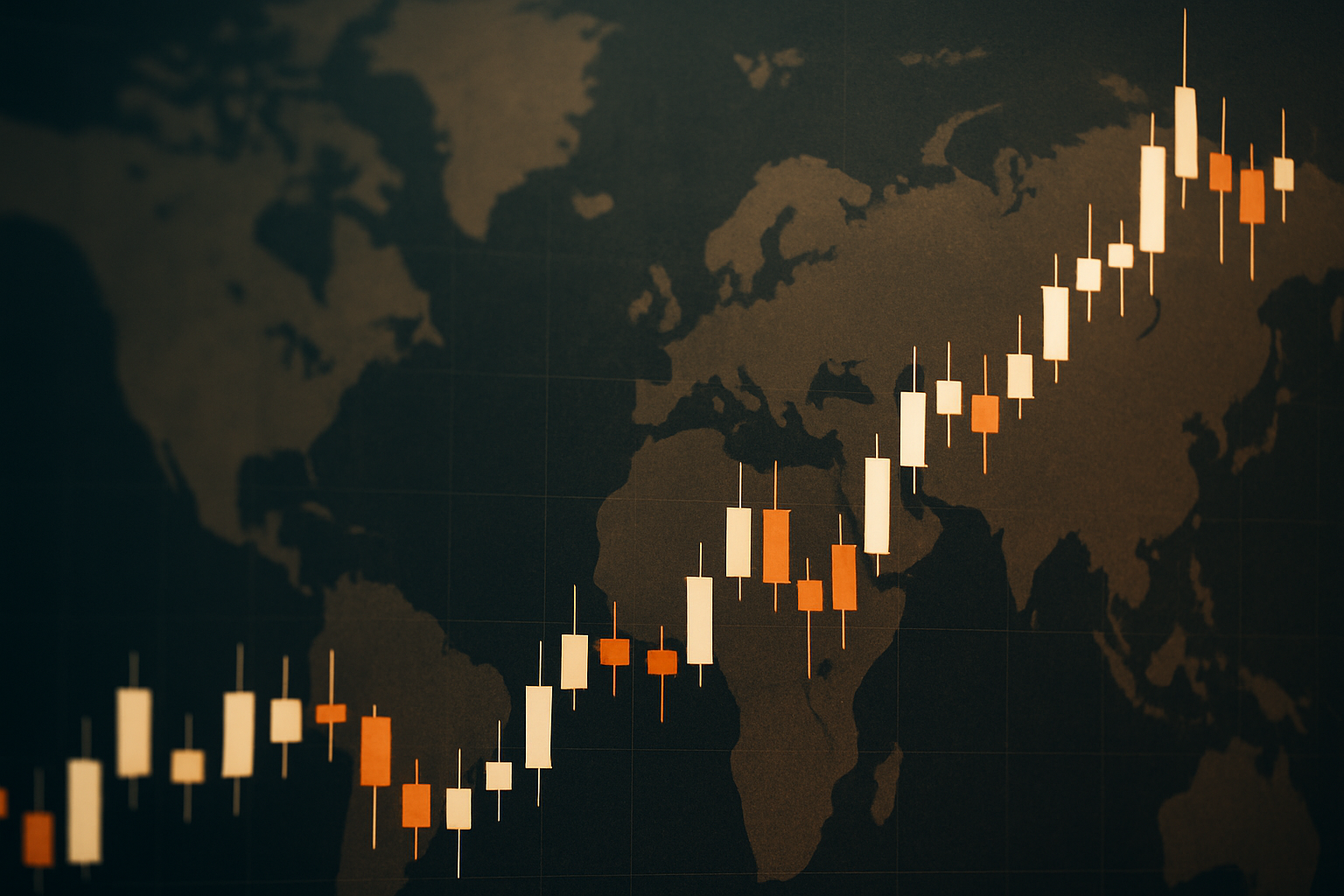 Grafico forex stilizzato che mostra volatilità legata a tensioni geopolitiche