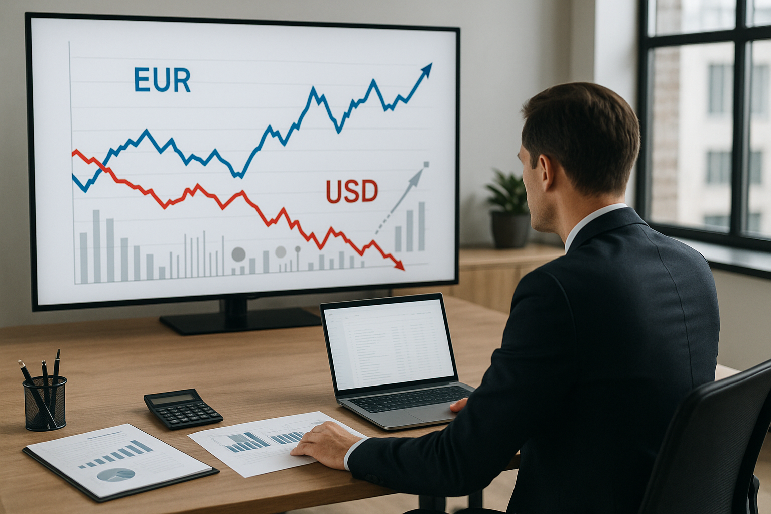 Andamento stilizzato del cambio euro-dollaro con riferimento ai dati di inflazione
