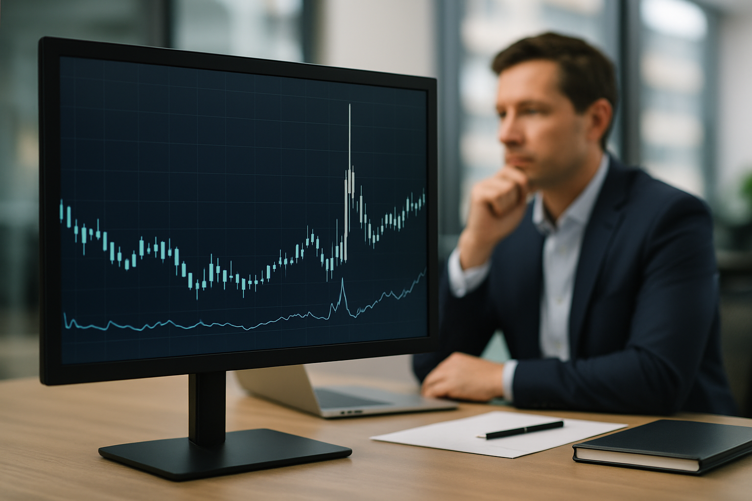 Grafico stilizzato con picco improvviso di volatilità sul mercato dei cambi
