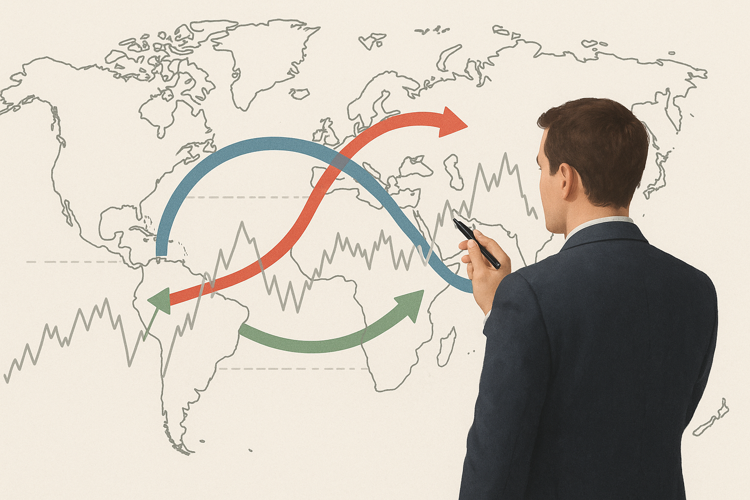 Schema dei flussi di import-export e del loro impatto sui tassi di cambio nel mercato Forex