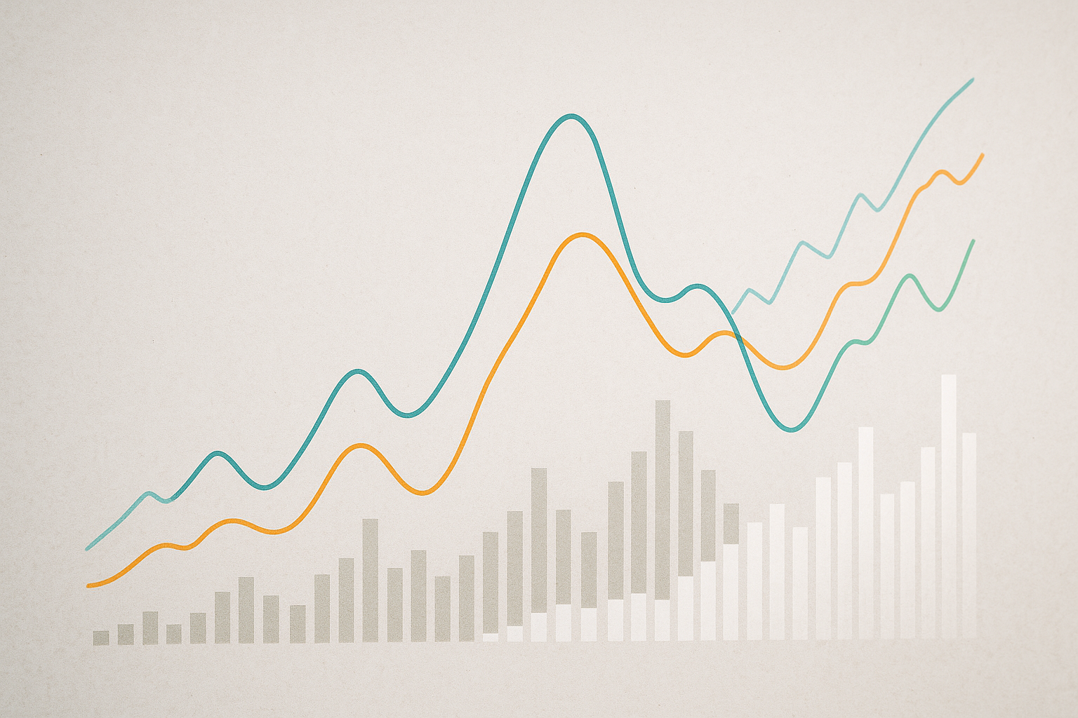 Rappresentazione astratta di trend e volatilità sul cambio euro-dollaro