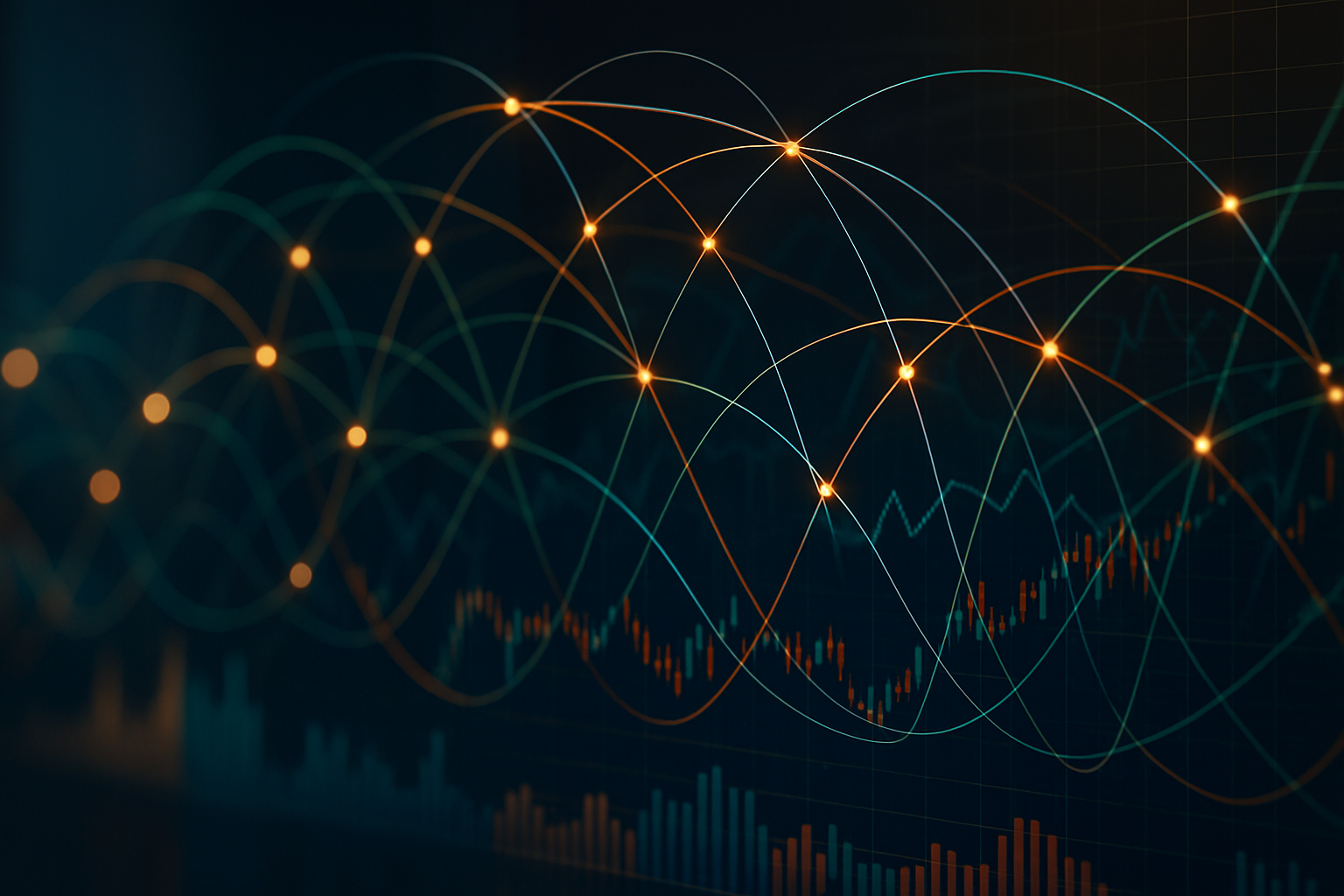 Rappresentazione astratta dei flussi di liquidità nel mercato Forex globale