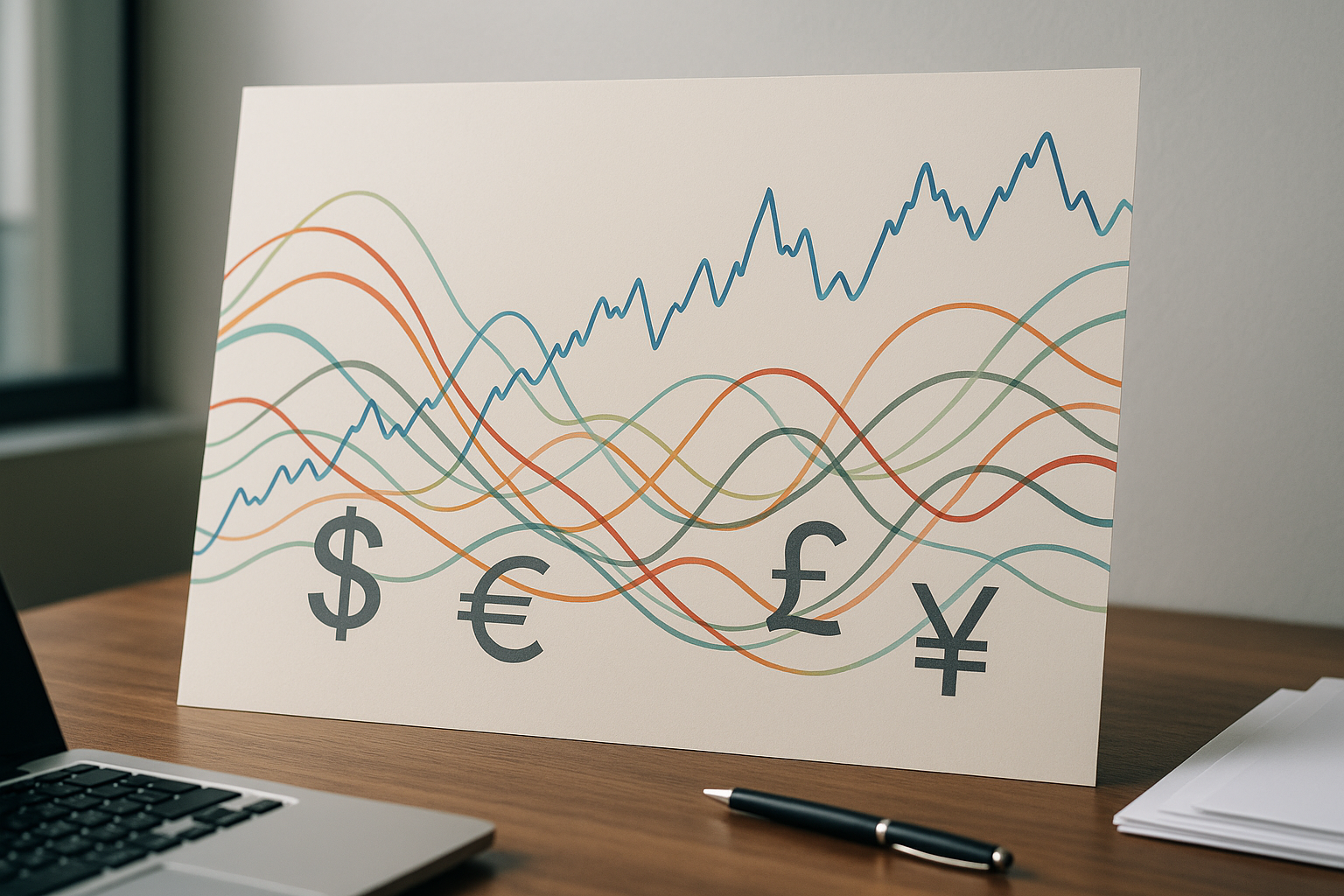 Illustrazione astratta dei flussi nel mercato forex durante fasi di incertezza globale
