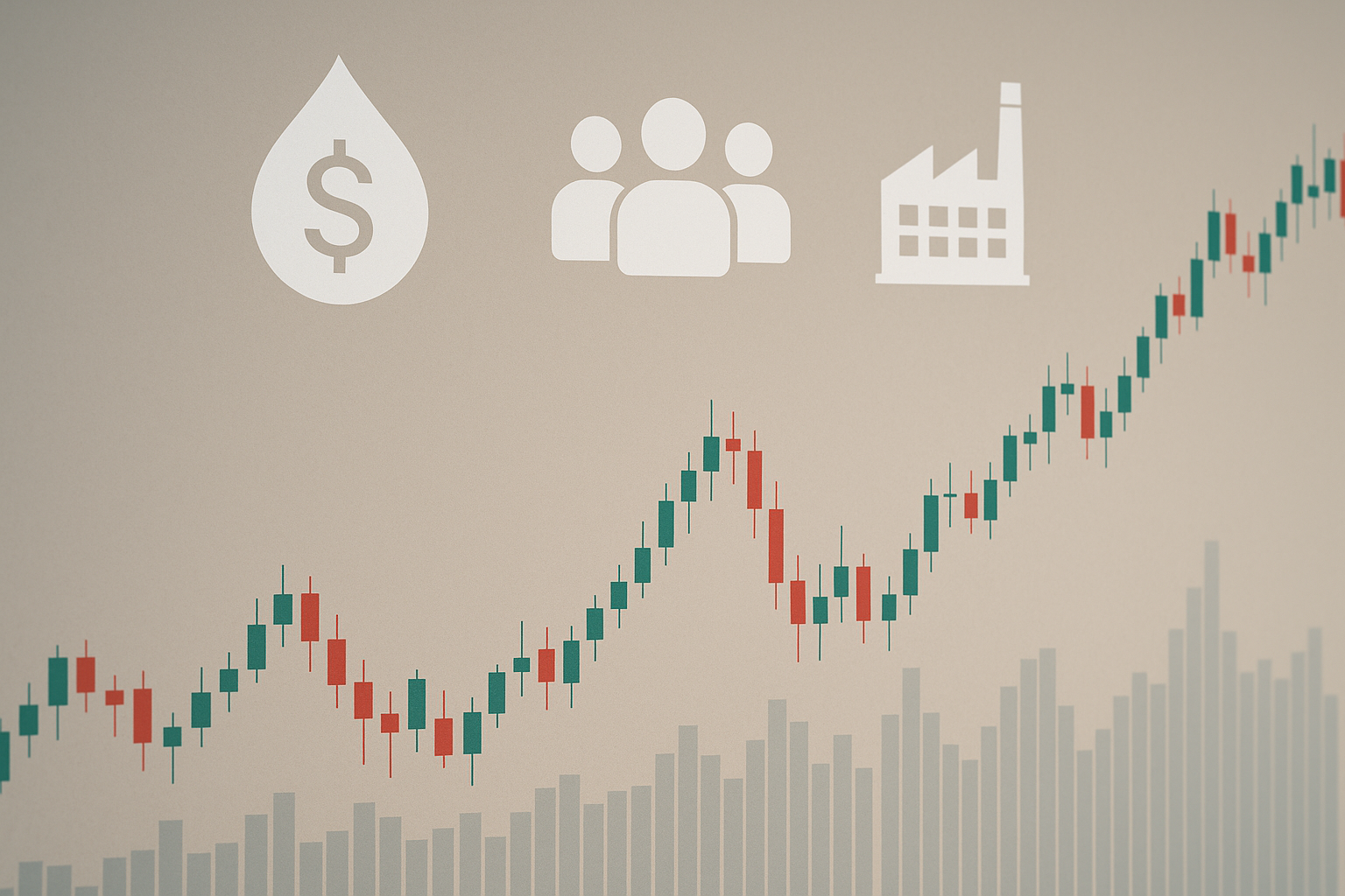 Illustrazione di grafico forex con simboli di indicatori macroeconomici mensili
