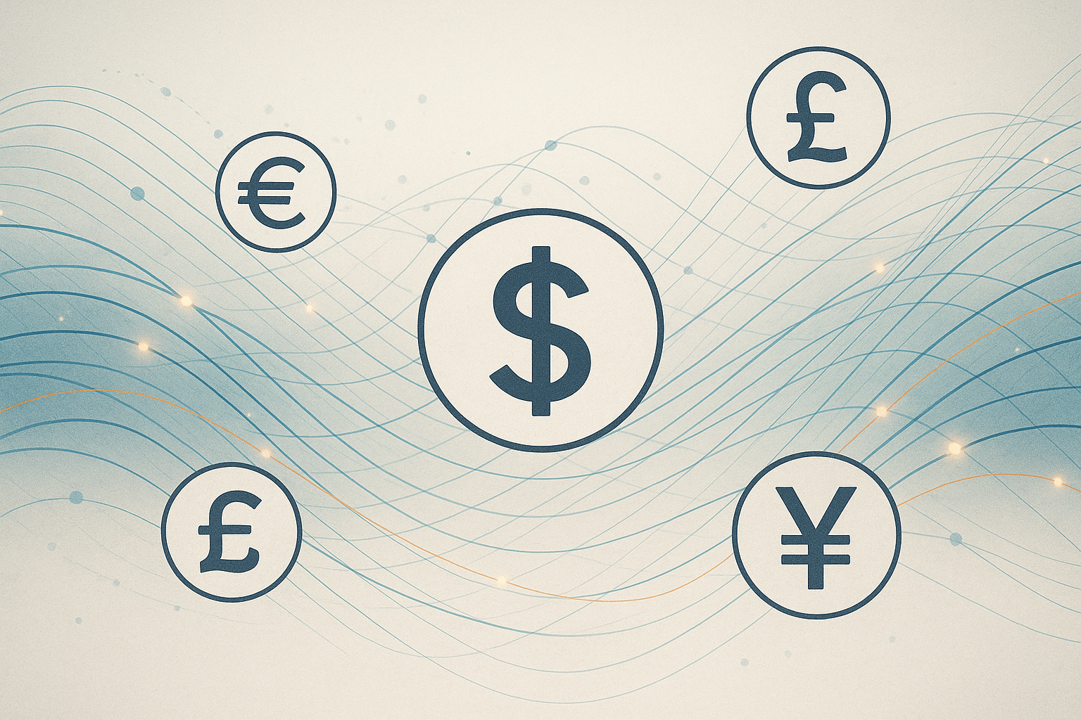Rappresentazione astratta dei flussi finanziari globali e delle valute nei mercati internazionali