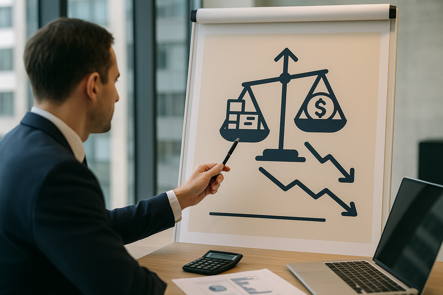 Relazione tra deficit commerciale e variazioni del tasso di cambio in un grafico stilizzato