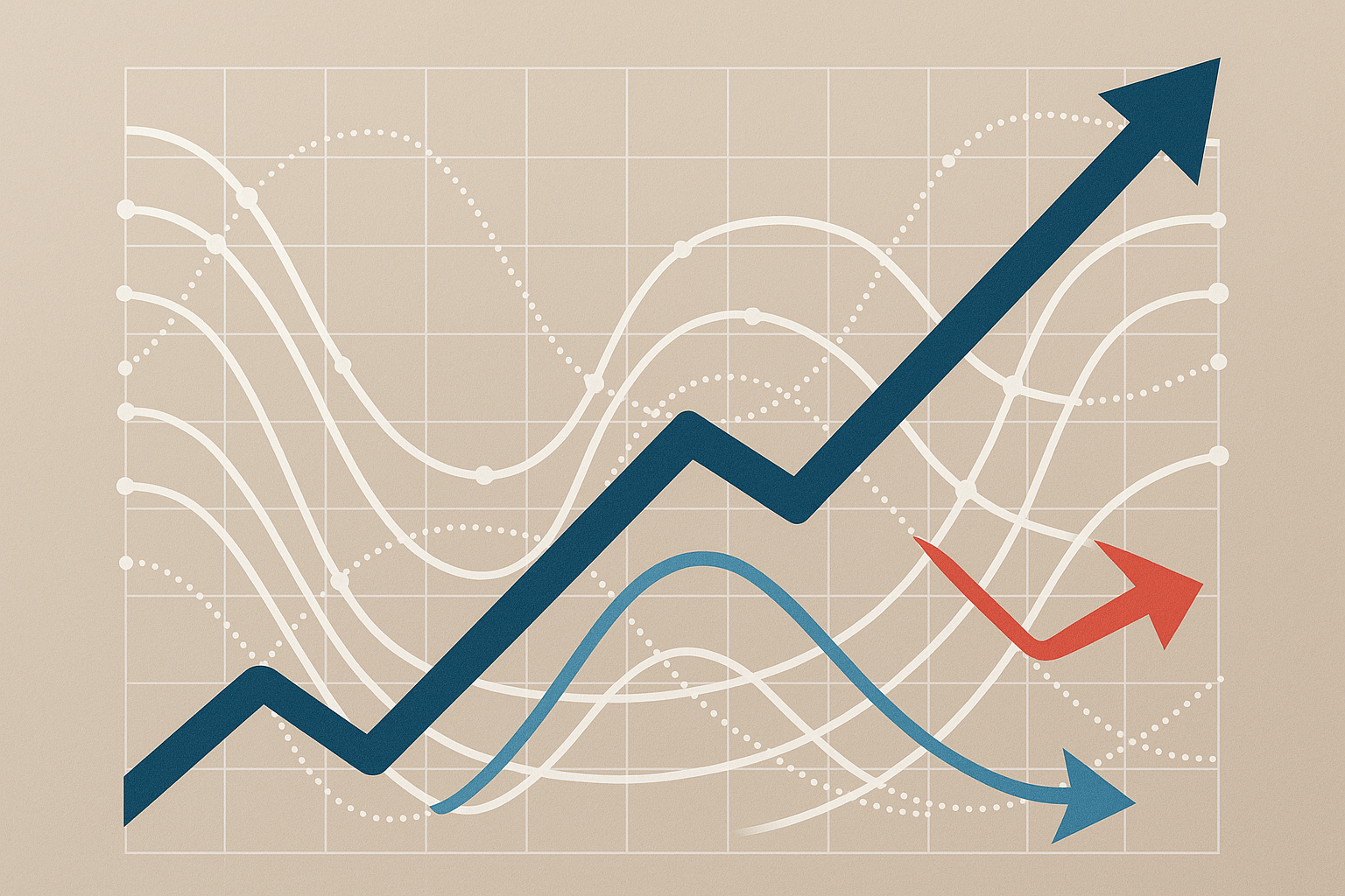 Rappresentazione astratta dei flussi del mercato valutario globale con linee e frecce