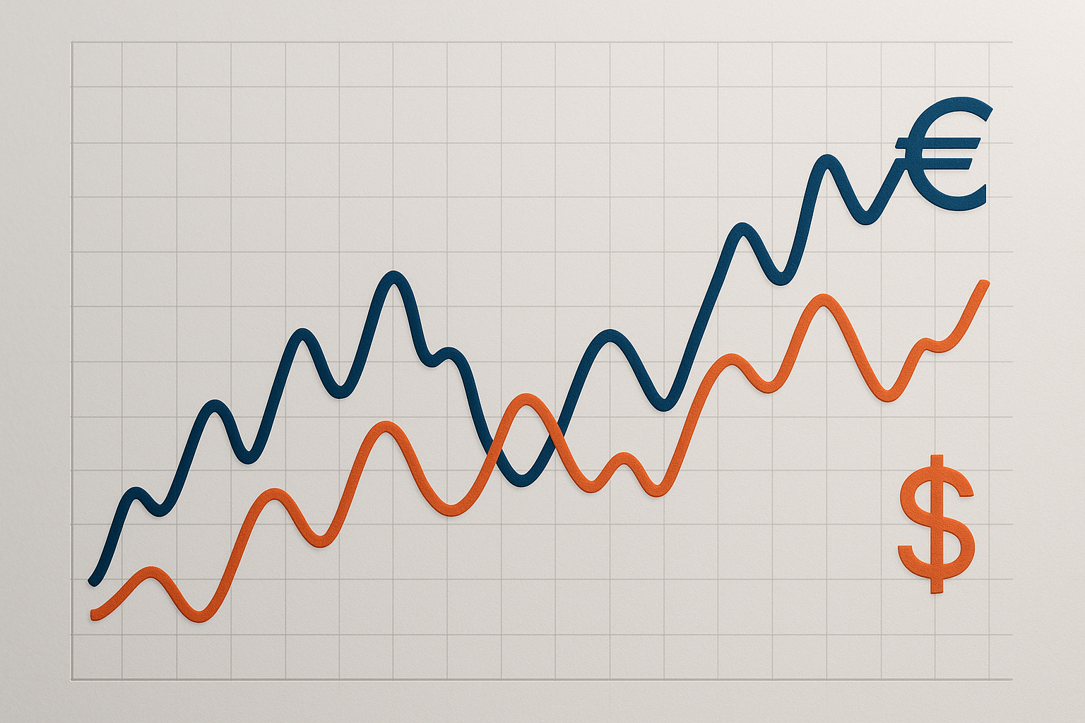 Andamento del cambio euro-dollaro rappresentato con linee di grafico in stile finanziario