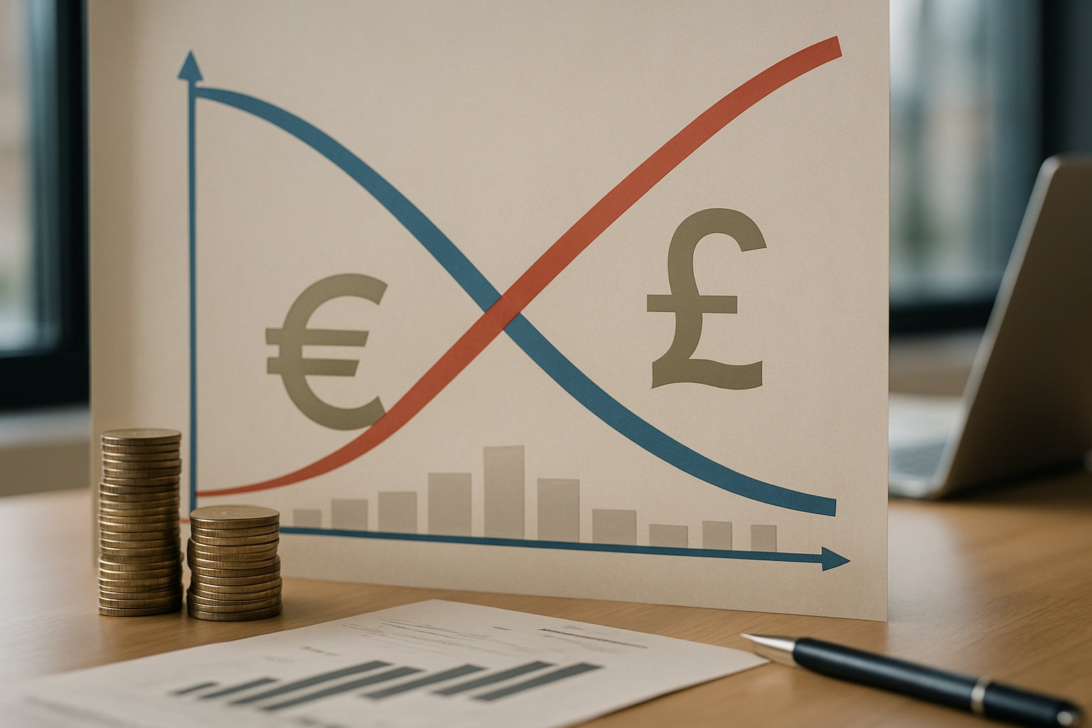 Andamento stilizzato del cambio euro-sterlina con riferimenti a economia reale e politica monetaria