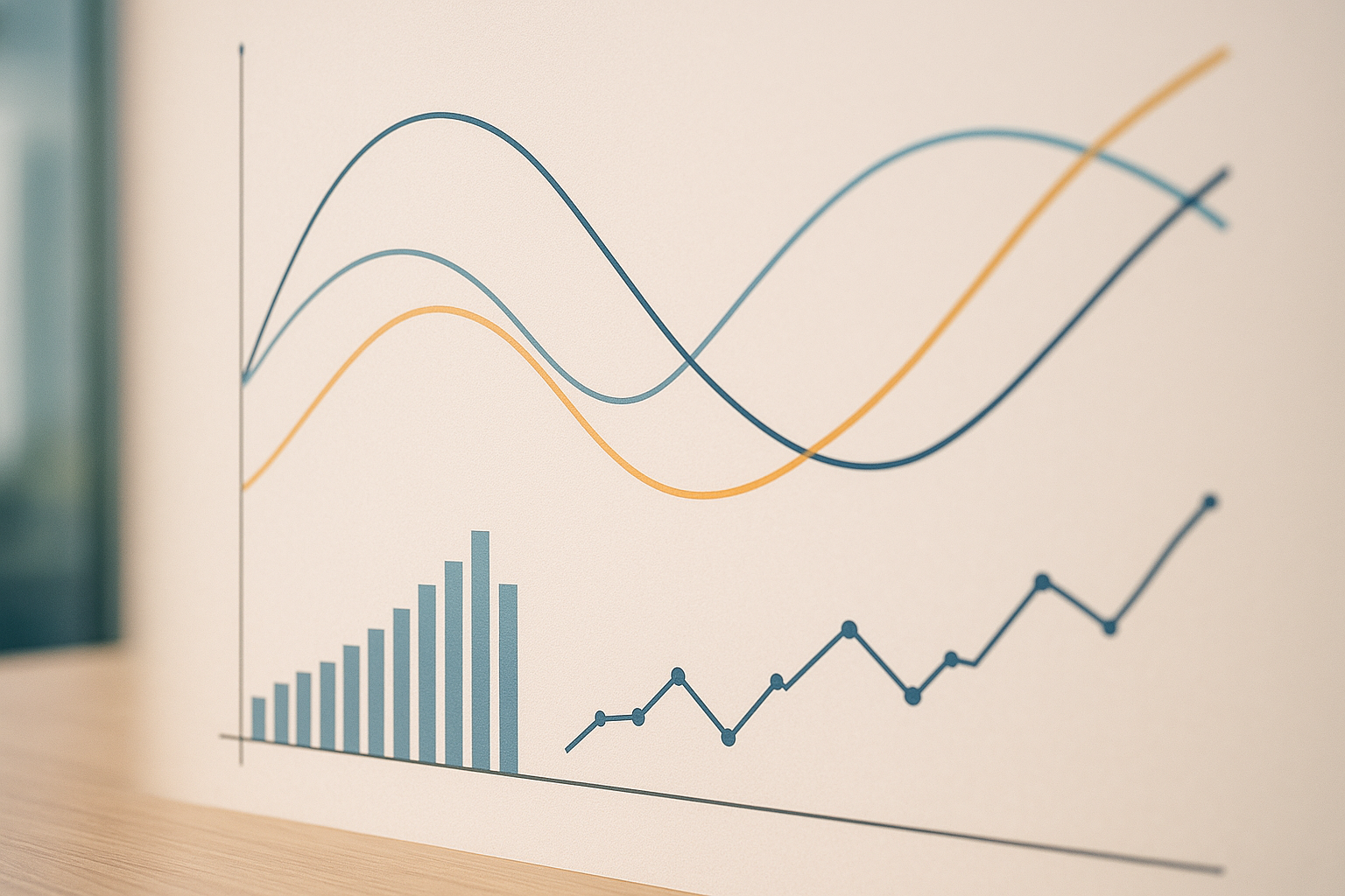 Rappresentazione astratta di curve dei tassi e andamento dei cambi legati alla comunicazione di politica monetaria