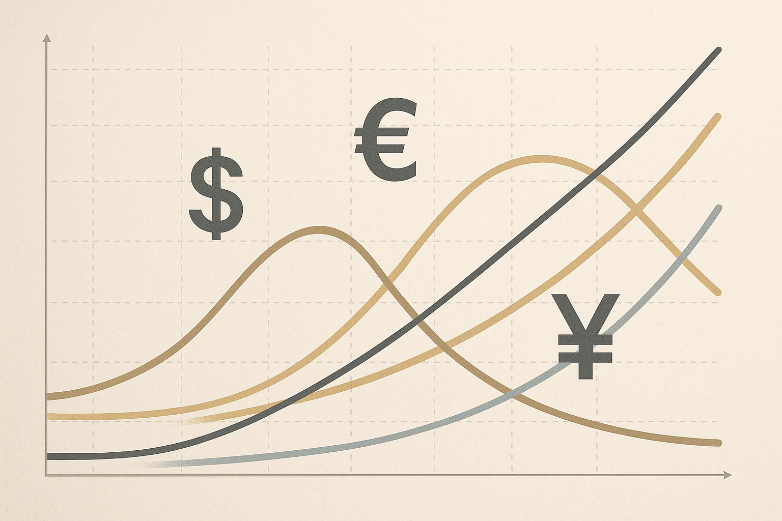 Illustrazione concettuale della forward guidance con curve dei rendimenti e simboli valutari