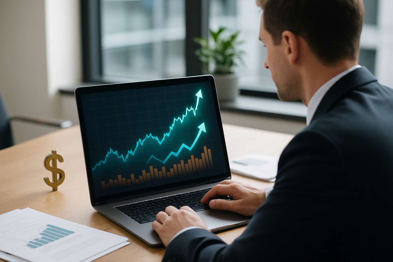 Andamento stilizzato dell’indice del dollaro con linee di trend e indicatori macroeconomici