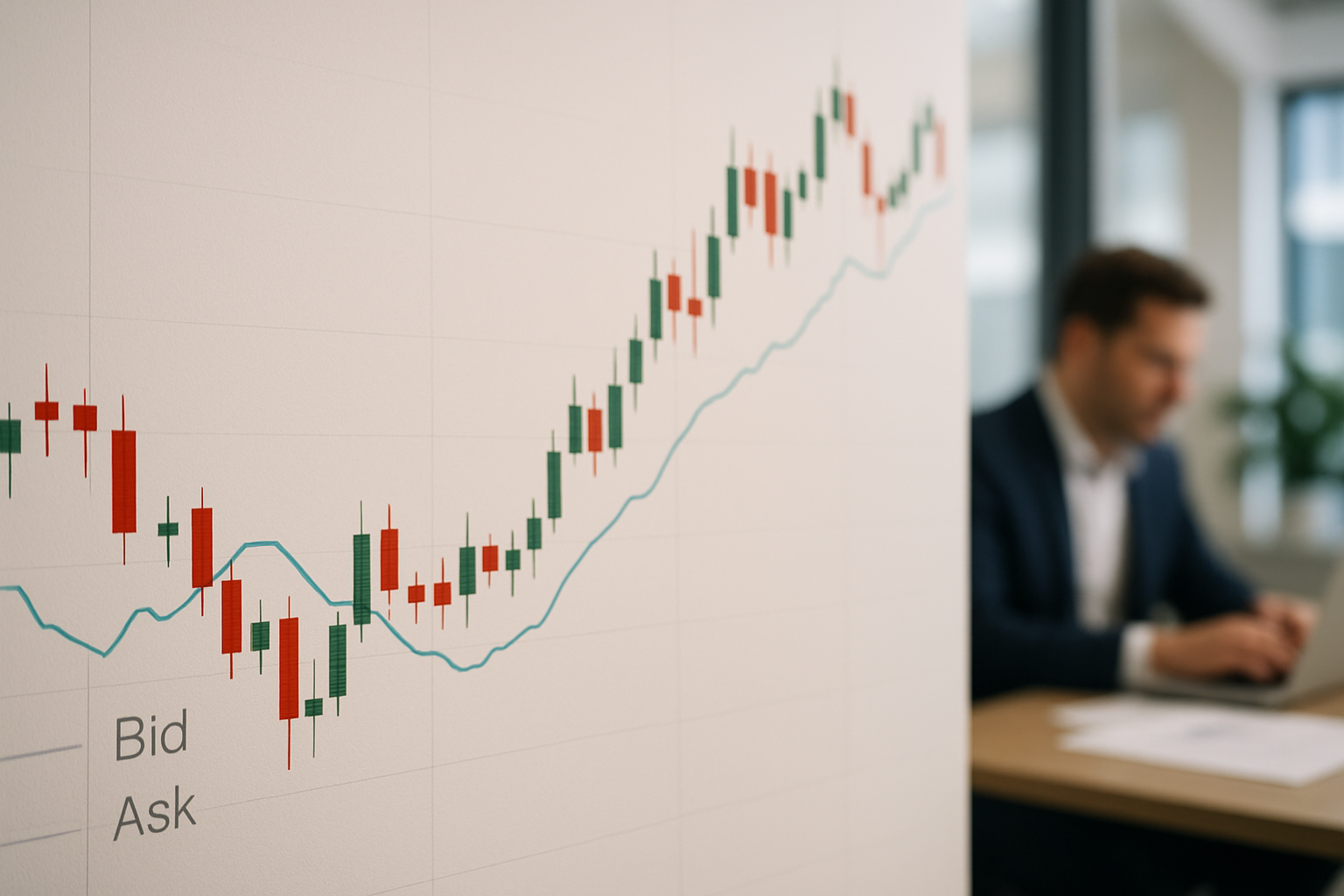 Illustrazione concettuale del differenziale bid-ask e della volatilità nel mercato forex